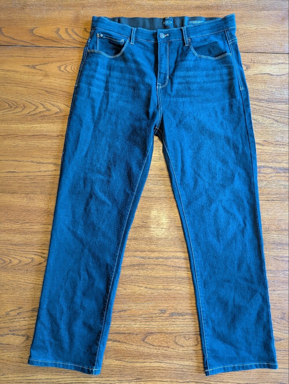 Curve Denim Dark Wash Jeans – Contrast Stitch Straight Leg – Size 16
